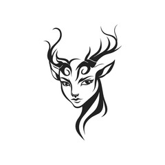Vector mythical satyr portrait. Beautiful vintage engraving illustration, emblem, icon, logo. Black lines isolated on white background. Faun black and white woodcut stamp mystical creatures