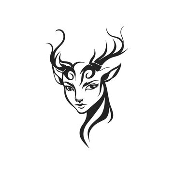 Vector mythical satyr portrait. Beautiful vintage engraving illustration, emblem, icon, logo. Black lines isolated on white background. Faun black and white woodcut stamp mystical creatures