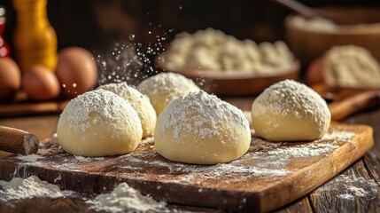 Fototapeta premium Freshly Made Dough on Rustic Wooden Board