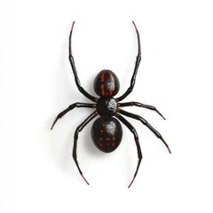 Black spider with red markings on white background.
