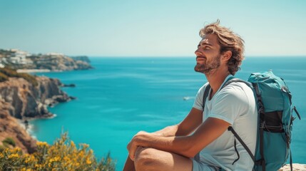 Fototapeta premium Traveler Enjoying Scenic Coastal Views