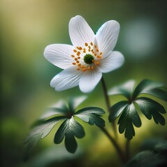 Obraz premium Delicate white wildflower, macro photography, soft focus background,