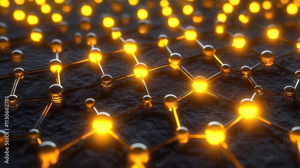 Poster abstract network structure with glowing nodes and dark background