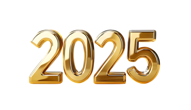 year 2025 golden symbol isolated on white golden gold metallic, new year and change, luxury glossy elegance bold number 3d-illustration
