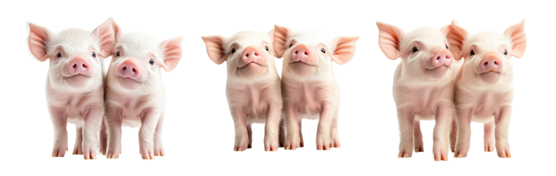 Cute Piglets on Transparent Background for Stock Imagery