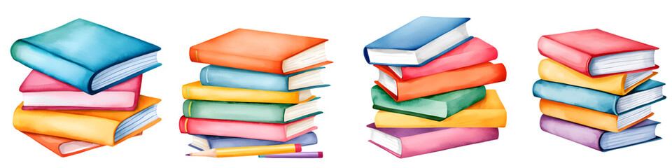 A colorful arrangement of stacked books in various sizes and shapes, showcasing a vibrant and inviting literary display.