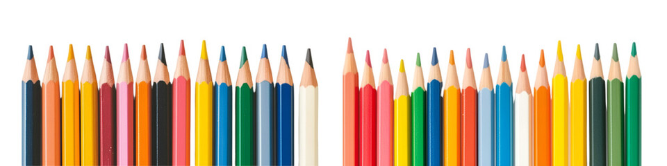 A vibrant array of colored pencils arranged neatly in a row, showcasing a palette of hues from bright to subtle shades.