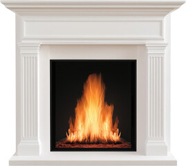 modern white fireplace with vibrant flame display, creating warmth and ambiance