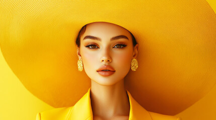 Elegant woman in yellow fashion hat