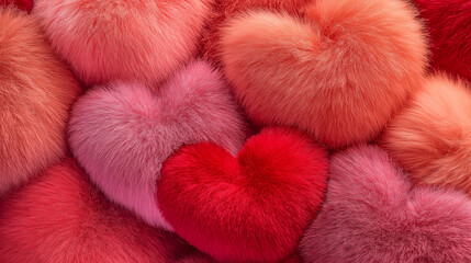 Red and pink valentines hearts horizontal background made of soft plush fabric for phone wallpaper