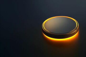 moneta, kryptowaluta, cyfrowy pieniądz, futurystyczny, prostota, neon, złoto, gradient, ciemne tło, minimalistyczny, symbol, finanse, nowoczesny, blask, elegancja, cyfrowa ekonomia, forma, czyste lini