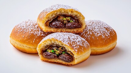 Soft and Sweet Baked Pastry with Powdered Sugar and Rich Chocolate Filling