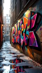 Obraz premium Colorful Geometric Art on Brick Wall