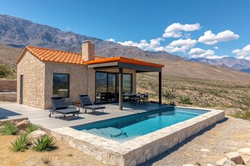 Modern Stone House with Private Pool and Mountain View
