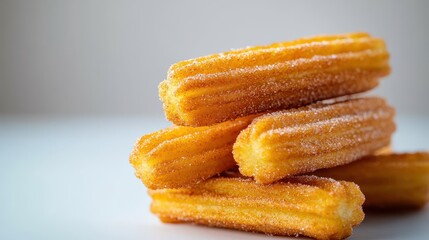 Golden and Sugary Churros Stacked on a Light Background for Sweet Treat Concept