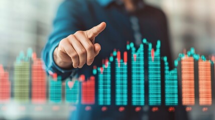 startup growth competition leadership concept. Businessman analyzing data trends on a digital interface.