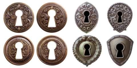 Vintage Keyhole Designs for Creative Projects, PNG collection, set bundle, isolate on transparent or white background