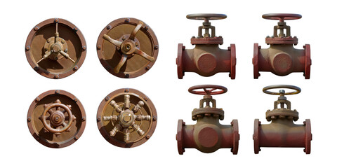 Industrial Valves and Components on Transparent Background, PNG collection, set bundle, isolate on transparent or white background