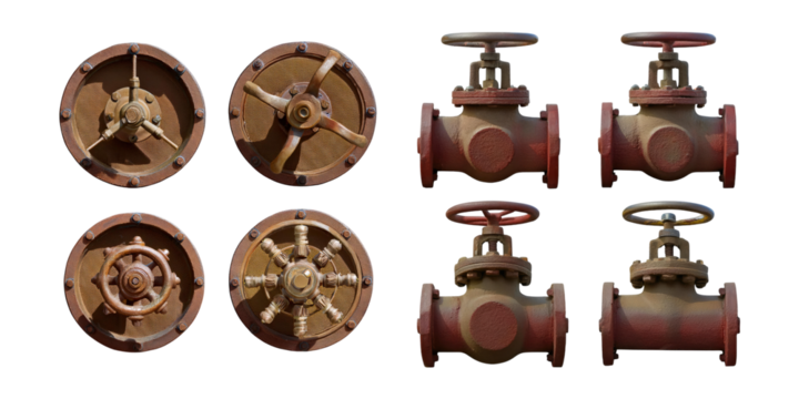 Industrial Valves and Components on Transparent Background, PNG collection, set bundle, isolate on transparent or white background