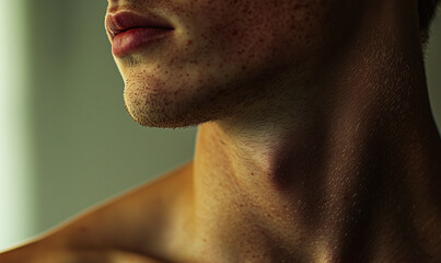 A close-up of a collarbone area with light tan lines, emphasizing skin texture and subtle contrast.