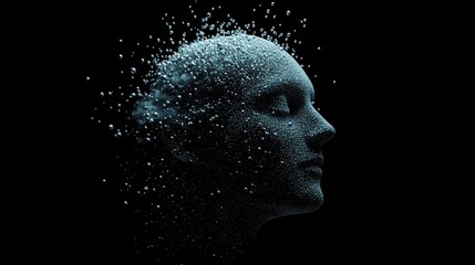 Abstract Representation of a Human Face Made of Floating Particles