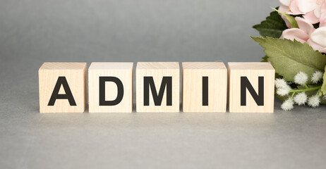 Admin login sign made of wood on a table