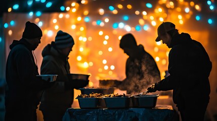 Christmas Charity Silhouette with Volunteers Serving Meals, Christmas Charity EventChristmas day, New Year's Eve, Happy New Year 
