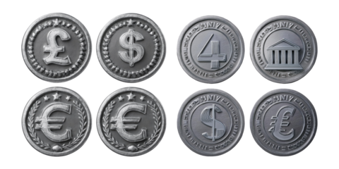 Metallic Currency Coins Collection on Transparent Background, PNG collection, set bundle, isolate on transparent or white background