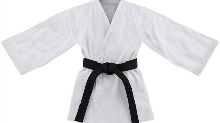Karate gi with black belt, isolated on a white background