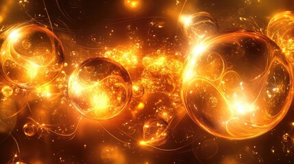 Obraz premium Abstract Orange and Gold Bubbles with Sparkling Light Effects