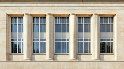 Fototapeta premium Elegant Architecture with Columns and Large Windows in Daylight