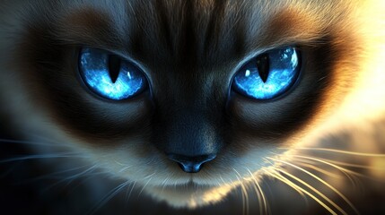 Close-up of a Cat's Eyes with Glowing Blue Irises