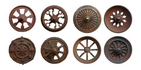 Vintage Metal Wheels with Intricate Designs, PNG collection, set bundle, isolate on transparent or white background