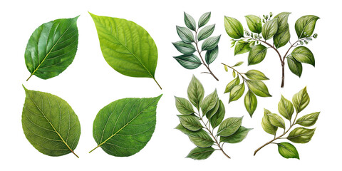 Naklejka premium Collection of Vibrant Green Leaves on Transparent Background