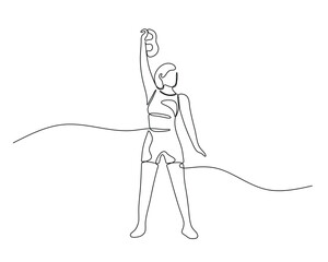 A woman standing casually, lifting a dumbbell. Perfect for illustrating fitness, strength training, and workout concepts.