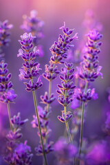 Obraz premium Lavender blossoms in a vibrant sunset background