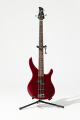 red bass guitar path isolated on white