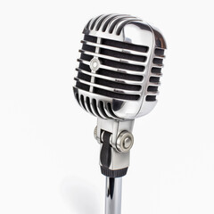 Fototapeta premium Vintage microphone on a white background highlights retro audio equipment design