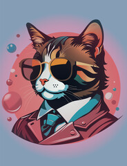 Ellegant cat in the sunglasses on the blue background