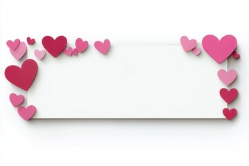 Pink and red heart borders on a blank white banner background.