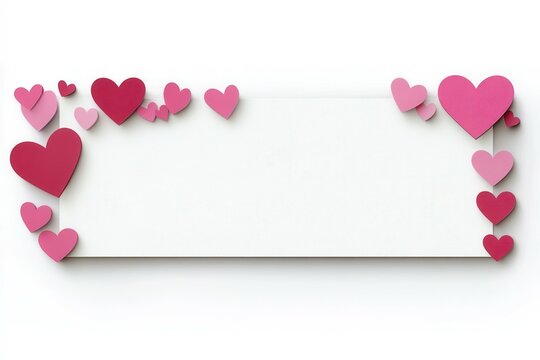 Pink and red heart borders on a blank white banner background.