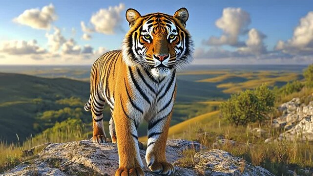 a tiger on a rock mountain background footage