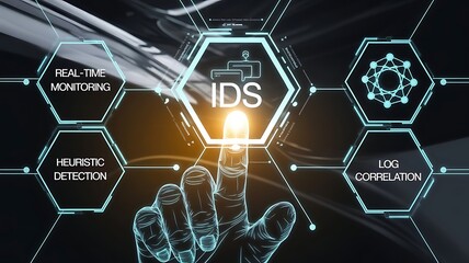 Fototapeta premium businessman pressing virtual button IDS, intrusion detection. cloud computing concept, cloud technology, Saas, Paas, Iaas. AWS Services 