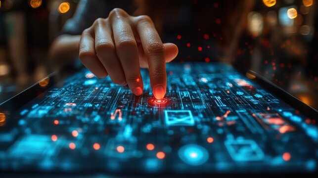 Teacher Writing on Touchscreen with Focused Hand Gesture