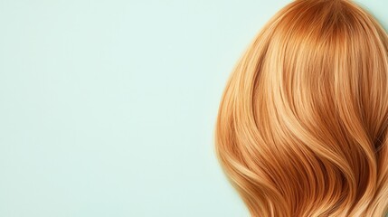 Fototapeta premium Hair Damage Repair Concept. Shiny wavy ginger hair against a soft pastel background.