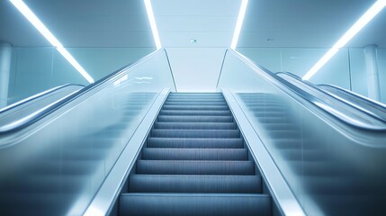 Obraz premium An escalator leading upwards in a modern building with bright lighting.