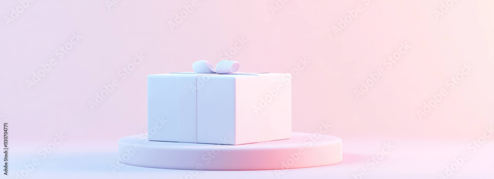 Poster white gift box on platform with soft gradient lighting