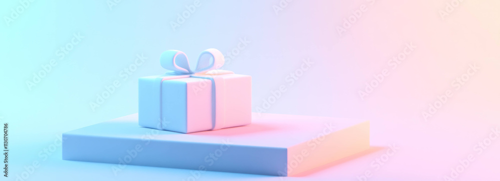 Aufkleber gift box on platform with soft gradient lighting