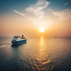 Obraz premium cruise ship at sunset