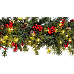 Christmas plant tree with Seamless decorative Christmas lights Isolated on  transparent background